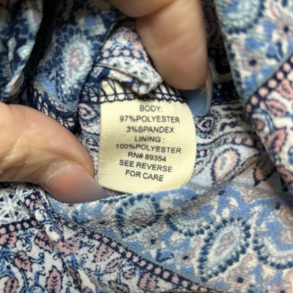 Ultra Flirt Strapless Romper Blue Boho Paisley Print Ruffle Tube Top M NWT - Picture 5 of 7